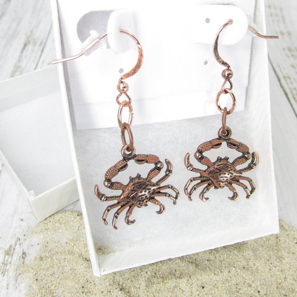 MariMeg Curio Closet Jewelry - Copper Atlantic Red Crab Earrings